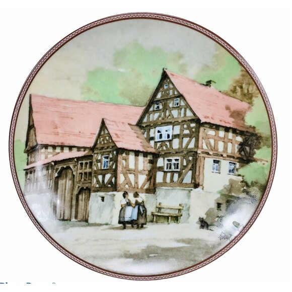 Vintage 1984 Karl Bedal "Farmhouse in Fronhausen"  Collector Plate Pink & Mint - Picture 2 of 6